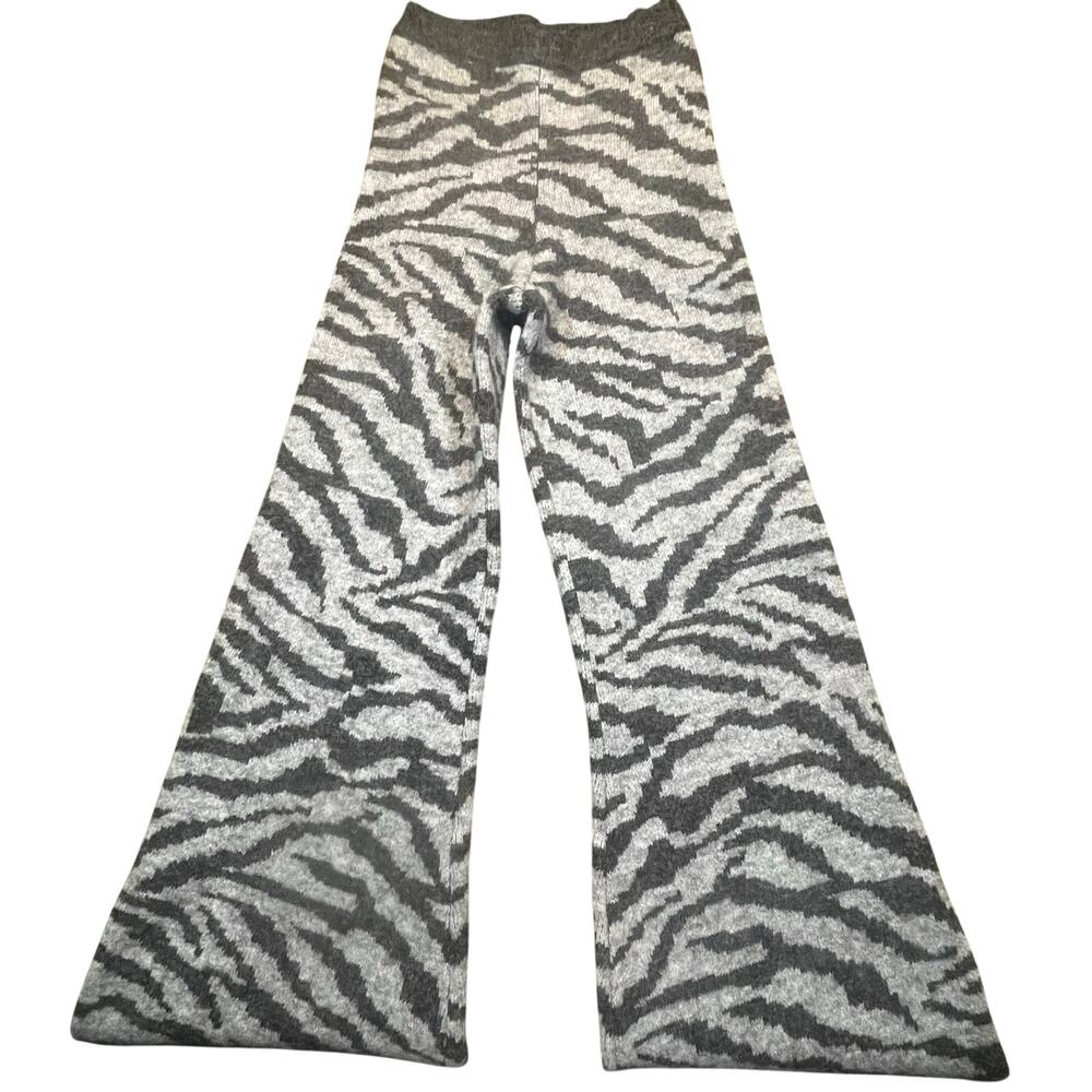 ZARA Women’s Small Zebra Knit Flare Pants Y2K Animal‎ Print Lounge Chic